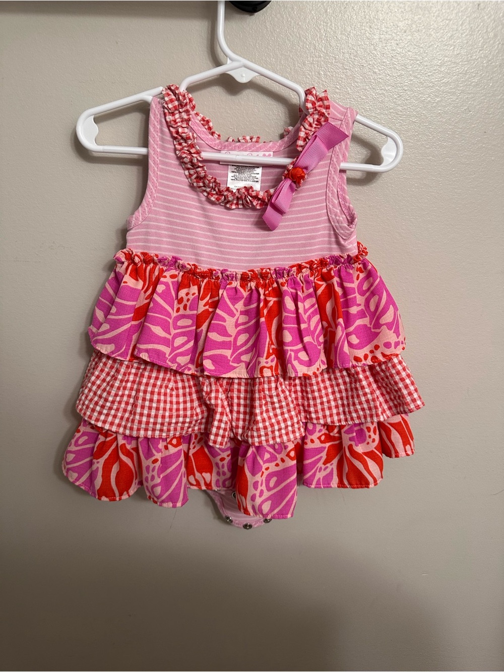 Bonnie Baby Pink and Red Ruffle Dress with Bow